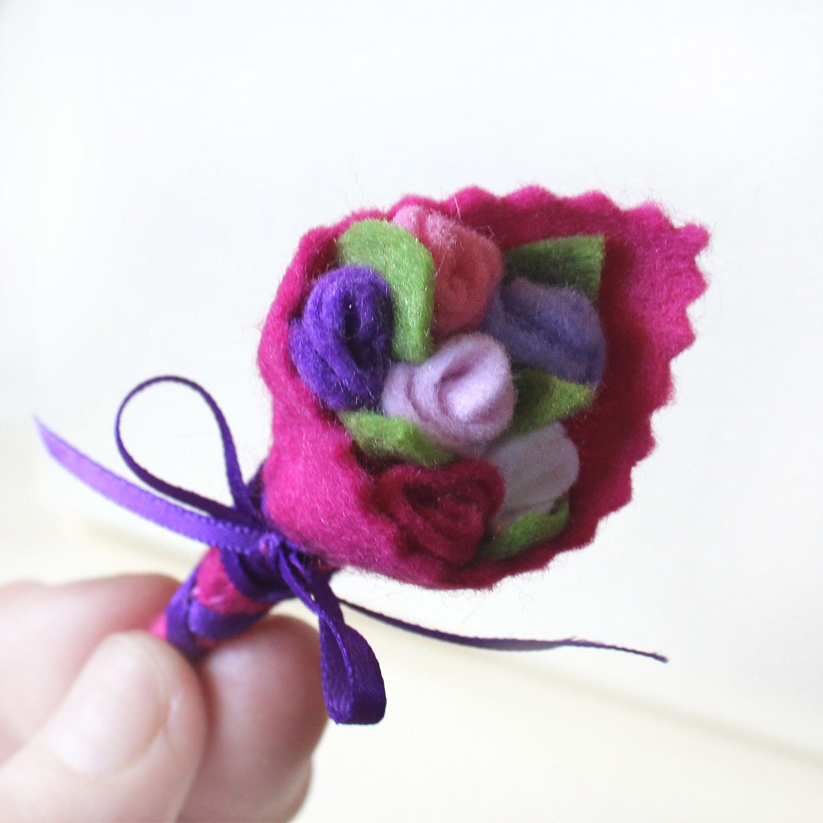 Felt Rose Brooch, Pink & Purple Bouquet Boutonniere, Mothers Day Gift, Wedding Favor