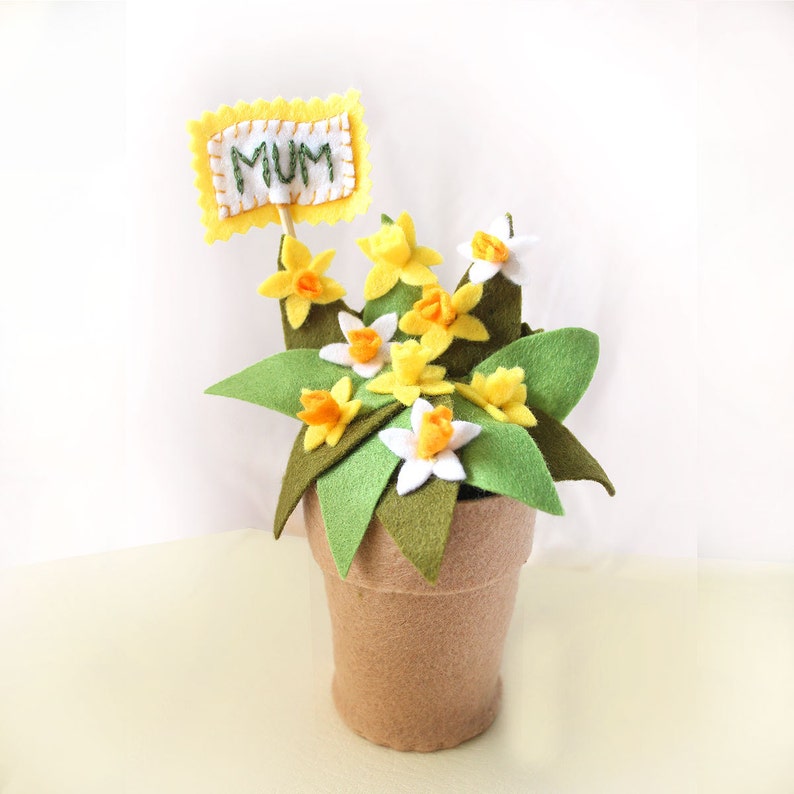 Spring Flowers Mothers Day Gift, Personalised Felt Daffodil Pot, H16cm image 4