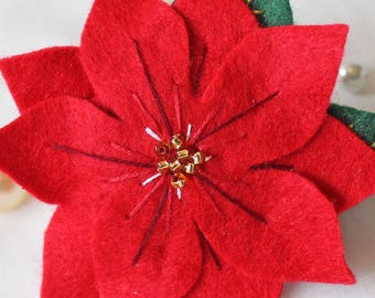 Broche de Navidad de Flor de Pascua Roja Broche de Abrigo de - Etsy España