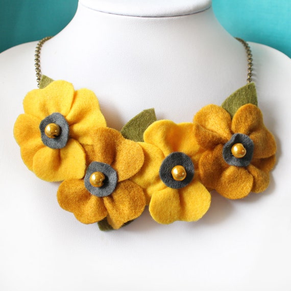 Ukrainian felted wool mustard necklace, chunky yellow necklace from Artizan  Made, A Handmade Collective of Online Shops
