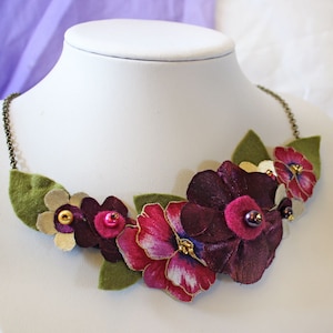 Cerise Pink Statement Necklace, Magenta Pansy Fabric Flower Jewellery, Bold Accessory, Striking Gift for Her image 6