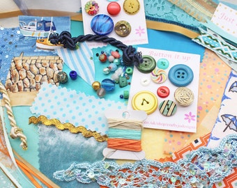 Seaside Slow Stitch Kit, Beach Theme Sewing Gift, Junk Journal Inspiration