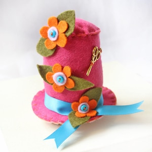 Sewing Pincushion Gift, Pink Felt Pincushion Hat with Orange Felt Flowers, Craft Accessory for Seamstress