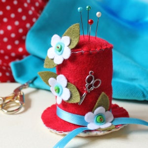 Felt Pin Cushion, Red Hat Novelty Sewing Gift for Crafter