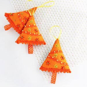Colourful Christmas Tree Decoration, Hand Embroidered Felt Holiday Decor, Single or Set of Five Trees image 3