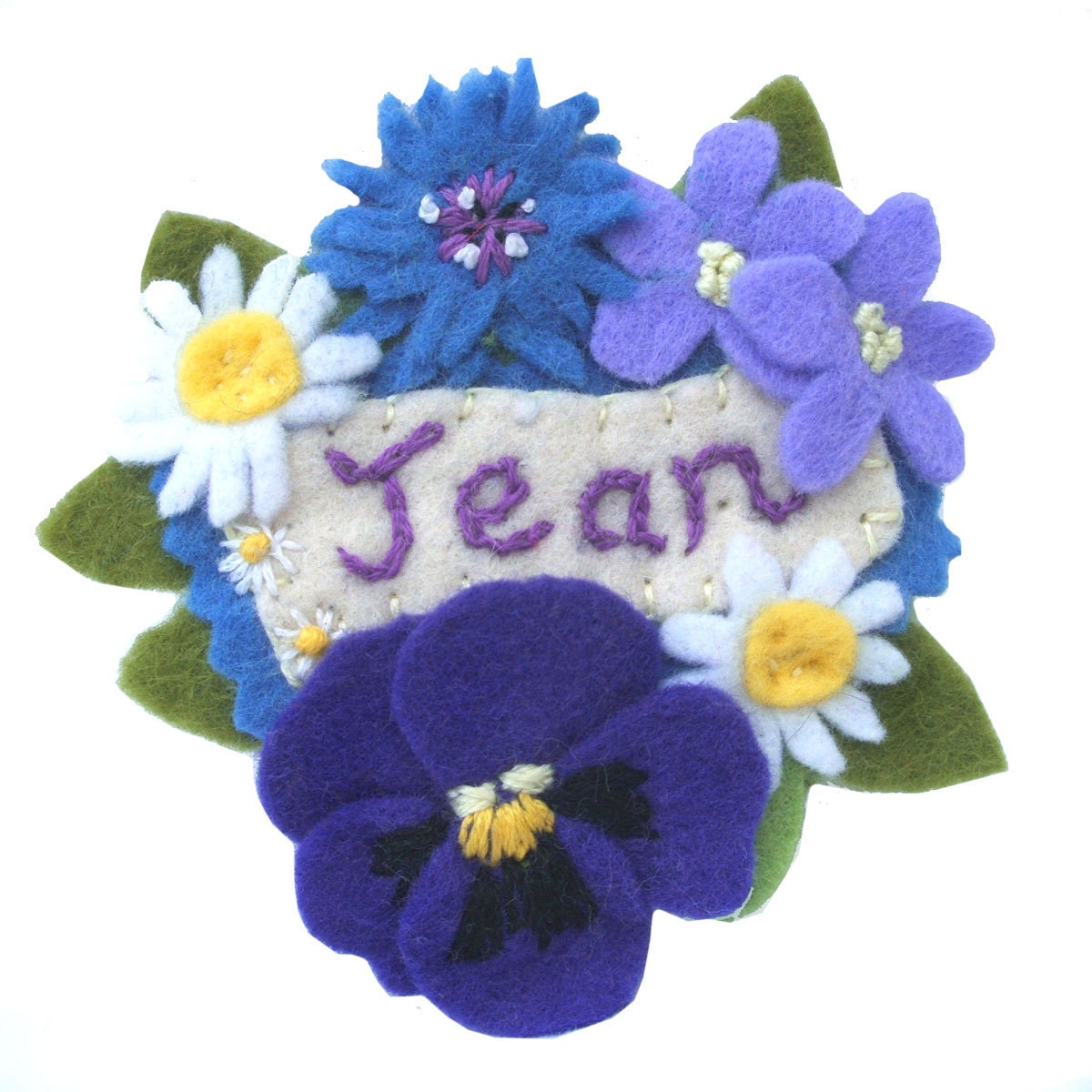 Decorative Name Badge, Personalised Brooch With Hand Embroidered Felt Flowers, Customise Your Design, Bespoke Identity Badge Jewellery