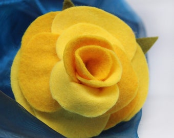 Large Yellow Rose Brooch, Handmade Felt Flower Corsage, Big and Bold Size 3.5 inches (9cm)