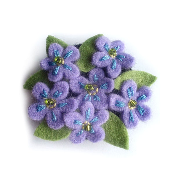 Vergissmeinnicht Brosche, Filz Blumen Brosche, Lila Blaue Blumen Pin, einzigartige Mama Geschenk, Frühlingsblumen gestickt Pin, kleine Blumen Brosche