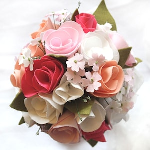 Anniversary Gift Cotton Bouquet, Pastel Wedding Bouquet with Rose and Tulip Fabric Flowers, Alternative Wedding Bridal Bouquet Made to Order