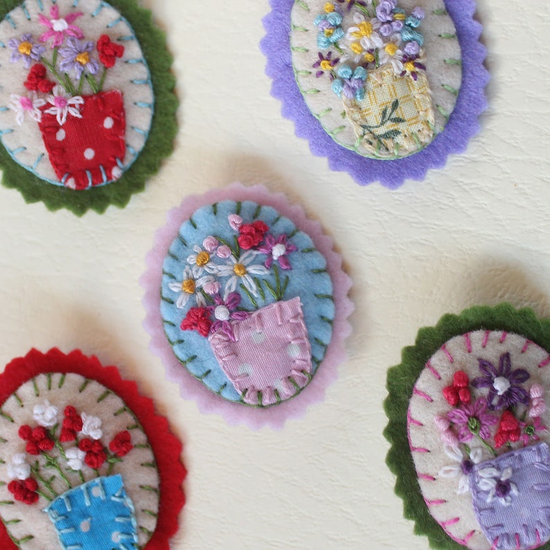 Hand Embroidered Flowers Felt Brooch with Hand Sewn Red Roses Etsy