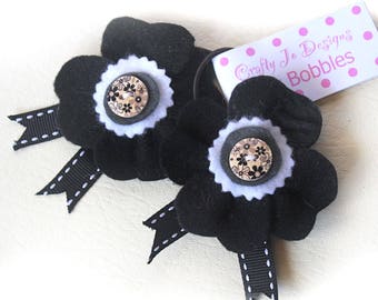 Black and White Elastic Hair Tie Bobbles, Flower Hair Bobbles, Felt Pigtail Holders, Girls Party Favour Bag Idea