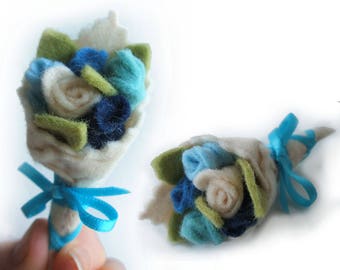 Blue Rose Felt Posy Brooch, Something Blue Felt Flower Bouquet Boutonniere, Mother's Day Gift, Keepsake Wedding Favour