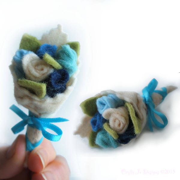 Blue Rose Felt Posy Brooch, Something Blue Felt Flower Bouquet Boutonniere, Mother's Day Gift, Keepsake Wedding Favour