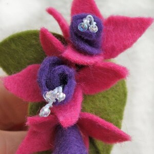 Fuchsia Brooch, Pink Flowers Boutonniere, Pink and Purple Felt Brooch, Fuchsia Wedding Floral Jewellery, Fuchsia Boutonniere image 2