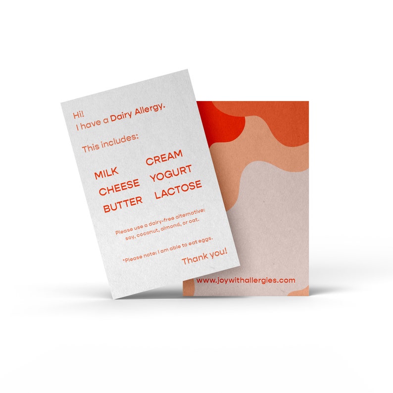 Dairy Free Allergy Card Lactose Intolerance Card Dining With Allergies