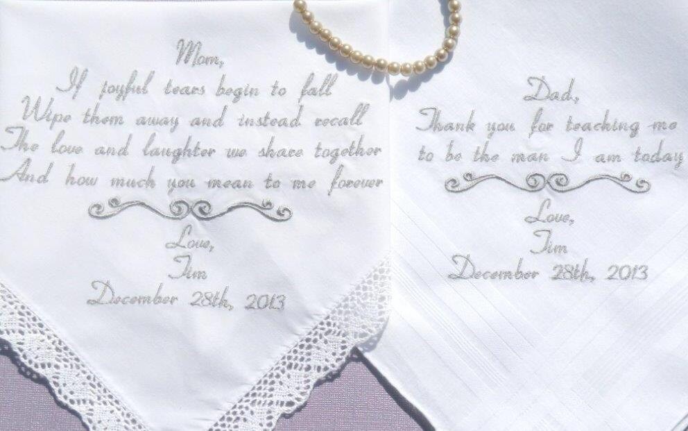 WEDDING Gifts for MOM and DAD Embroidered Handkerchiefs Etsy