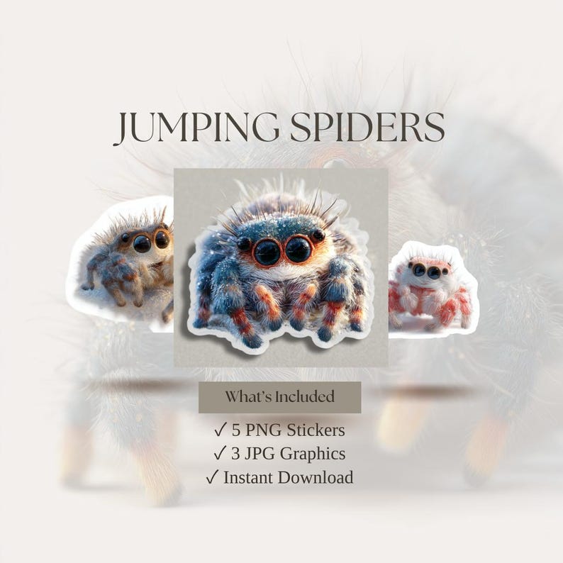 Jumping Spider Sticker Pack - 5 PNG Stickers & 3 JPG Graphics for ...
