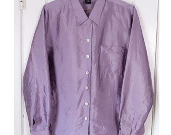 Medium | 90's silk purple textured collared blouse minimalist | Silkland