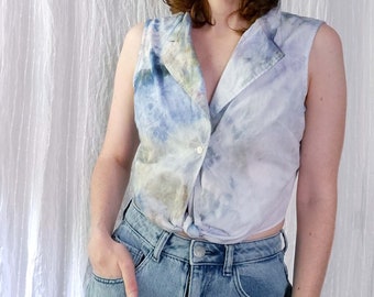 XS | 90s cotton sleeveless cropped tie blouse | hand ice dyed | GYM made in Italy