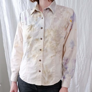 Petite XS/Small | 90&#39;s cream cotton minimalist button down vintage blouse collared shirt | upcycled hand ice dyed | St Johns Bay