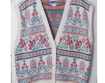 Large | Vintage floral geometric patterned sweater vest | Cape Cod Sportswear