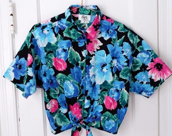 Medium | 70s vintage cropped hawaiian collared short sleeve blouse womens shirt | Byer | made in the usa