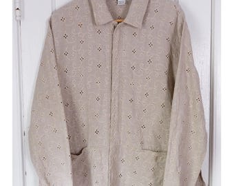 Small/Medium | 80's 90's linen floral eyelet minimalist collared jacket | Ann Taylor