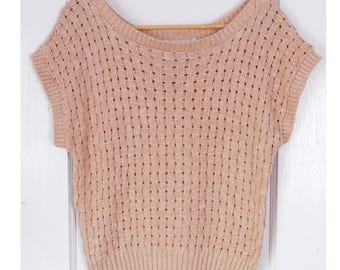 Small | Vintage basket weave short sleeve dusty pink pullover sweater | Prophecy