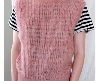 Medium | Vintage fuzzy pink mohair acrylic open knit sweater vest | JG Hook