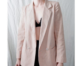 Extra Small/Small | 70s 80s pink and gray striped classic blazer | Issac Hazan