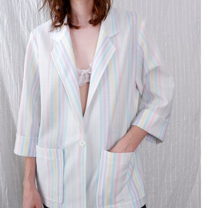 SALE Medium | Pastel striped polyester half sleeve vintage blazer jacket | 1970s 70s womens vintage | cricket lane | made in the usa