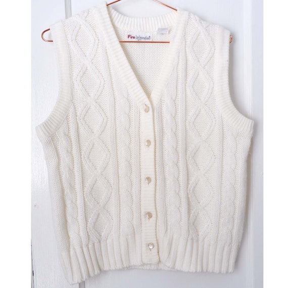 Small/Medium | Cream acrylic vintage cable knit b… - image 3