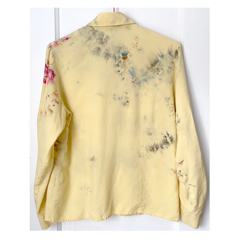 Light yellow silk long sleeve military style silk blouse Ice dyed Petite SmallMedium Anna and Frank 90/'s womens vintage blouse