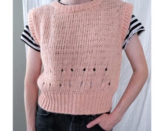 Medium/Large | 60s 70s vintage mohair wool knitted fuzzy pink vest | Tally-Ho