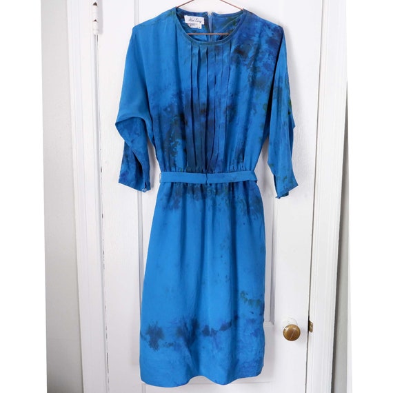 Small/Medium | 60s/70s bright blue silk vintage k… - image 2
