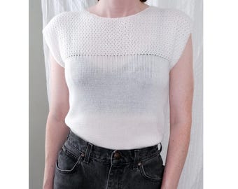Extra Small/Small | 80s white knit sweater vest top | Tannersport