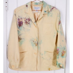 Large | 90s Pale Yellow Silk Wool Chore Blazer Collared Vintage Jacket Hand Ice Dyed Upcycled Minimalist | Pendleton