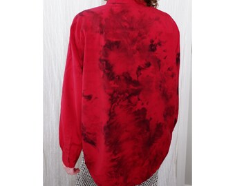 1X | 90s vintage red silk hand ice dyed collared long sleeve blouse | Nexx Woman