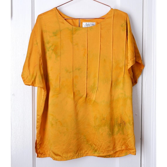 Large | 80s marigold orange silk hand ice dyed sh… - image 1