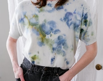 Medium | 90s vintage cotton hand dyed short sleeve pullover sweater | Carolyn Taylor
