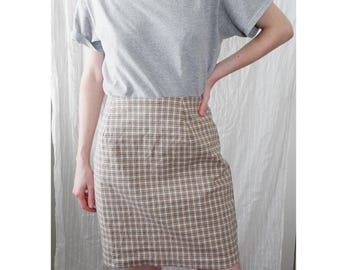 Size 14/32" Waist | 80s vintage cotton brown plaid minimalist skirt | Wildlife Sportswear