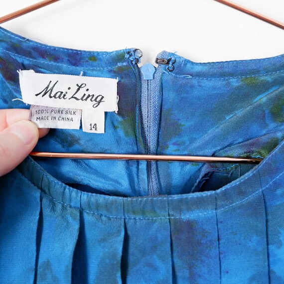 Small/Medium | 60s/70s bright blue silk vintage k… - image 4