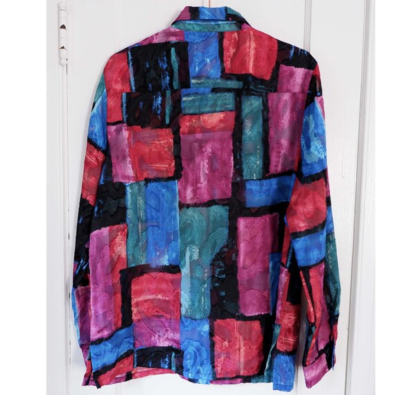 Large | 90s patchwork long sleeve collared sheer … - image 3