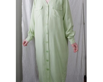 Size 12/Large | 80s pastel green silk minimalist long sleeve v neck vintage dress | Tess Dress