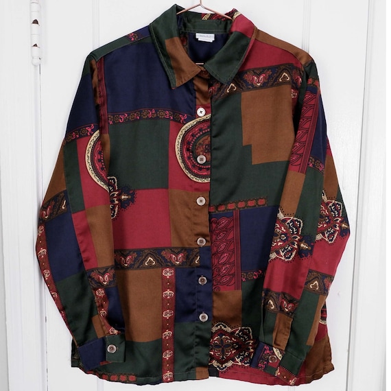 Medium | 90s polyester patchwork multi color coll… - image 2