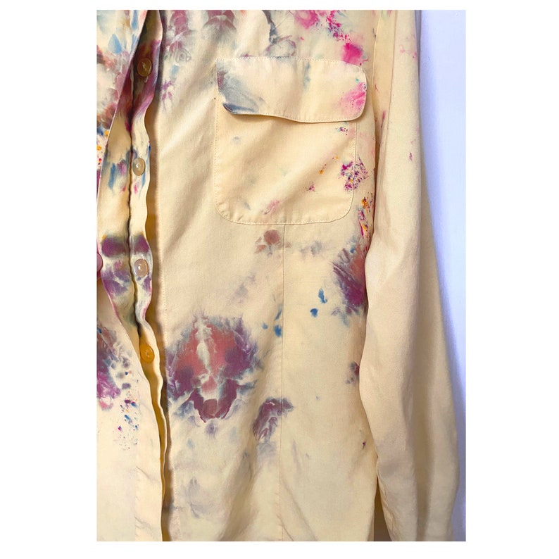 Light yellow silk long sleeve military style silk blouse Ice dyed Petite SmallMedium Anna and Frank 90/'s womens vintage blouse