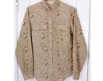 Small/Medium | Vintage polyester abstract pattern long sleeve collared blouse | Blouseworks