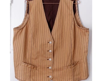 Size 1X | Vintage 90s striped brown tan patterned vest | DG2 by Diane Gillman