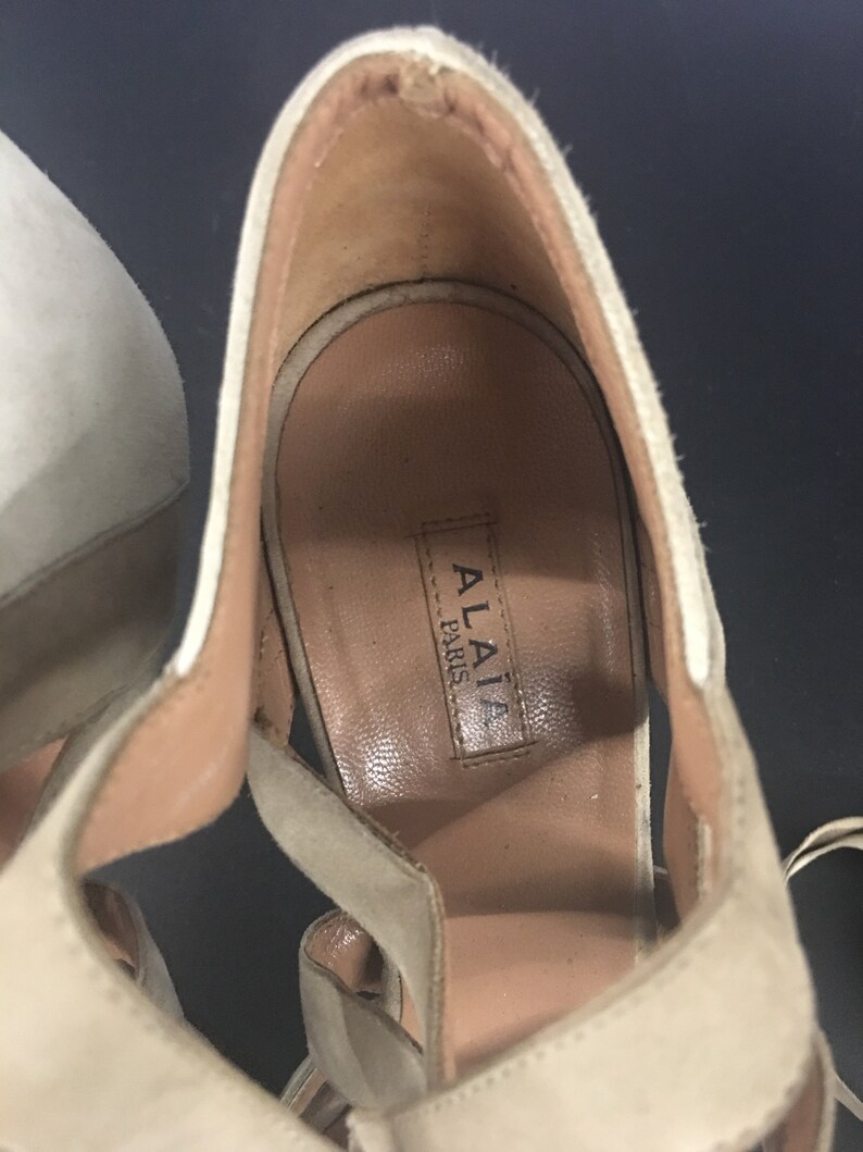 SALE Alaia tan suede platform lace up heels suede foot straps | Etsy