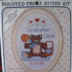 Teddy Bear Birth Announcement Cross Stitch Kit: Vintage 1988